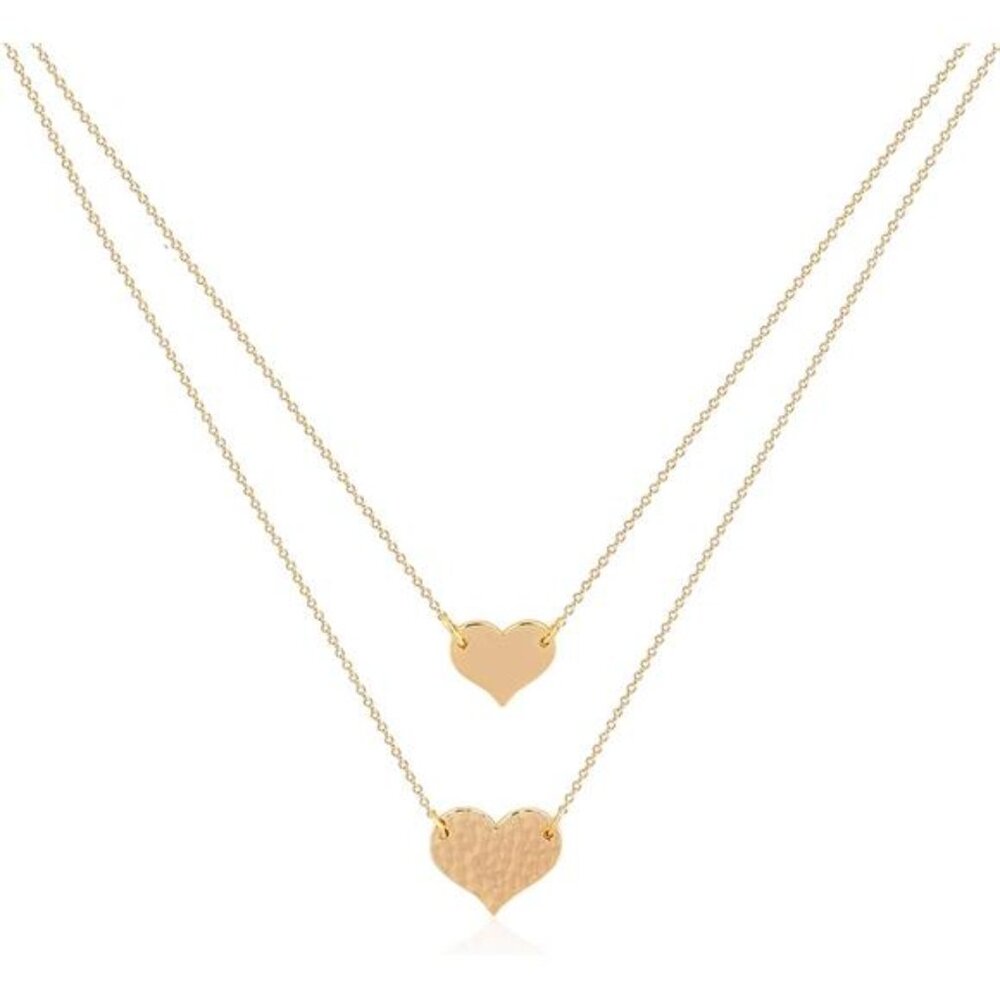 Layered Heart Necklace Pendant Handmade 18k Gold Plated Dainty Gold